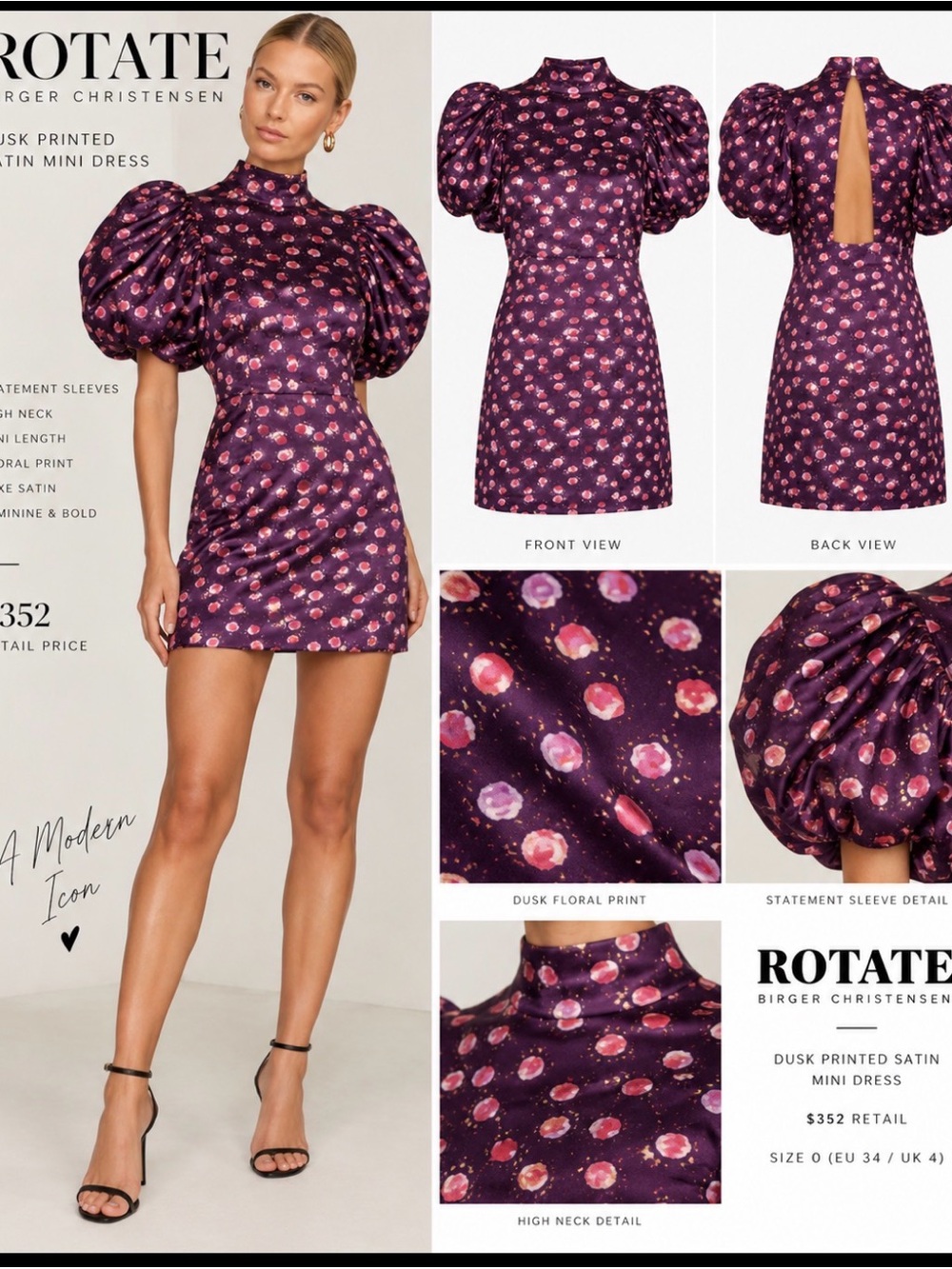 Rotate Birger Christensen Dusk Floral Satin Mini Dress in Purple